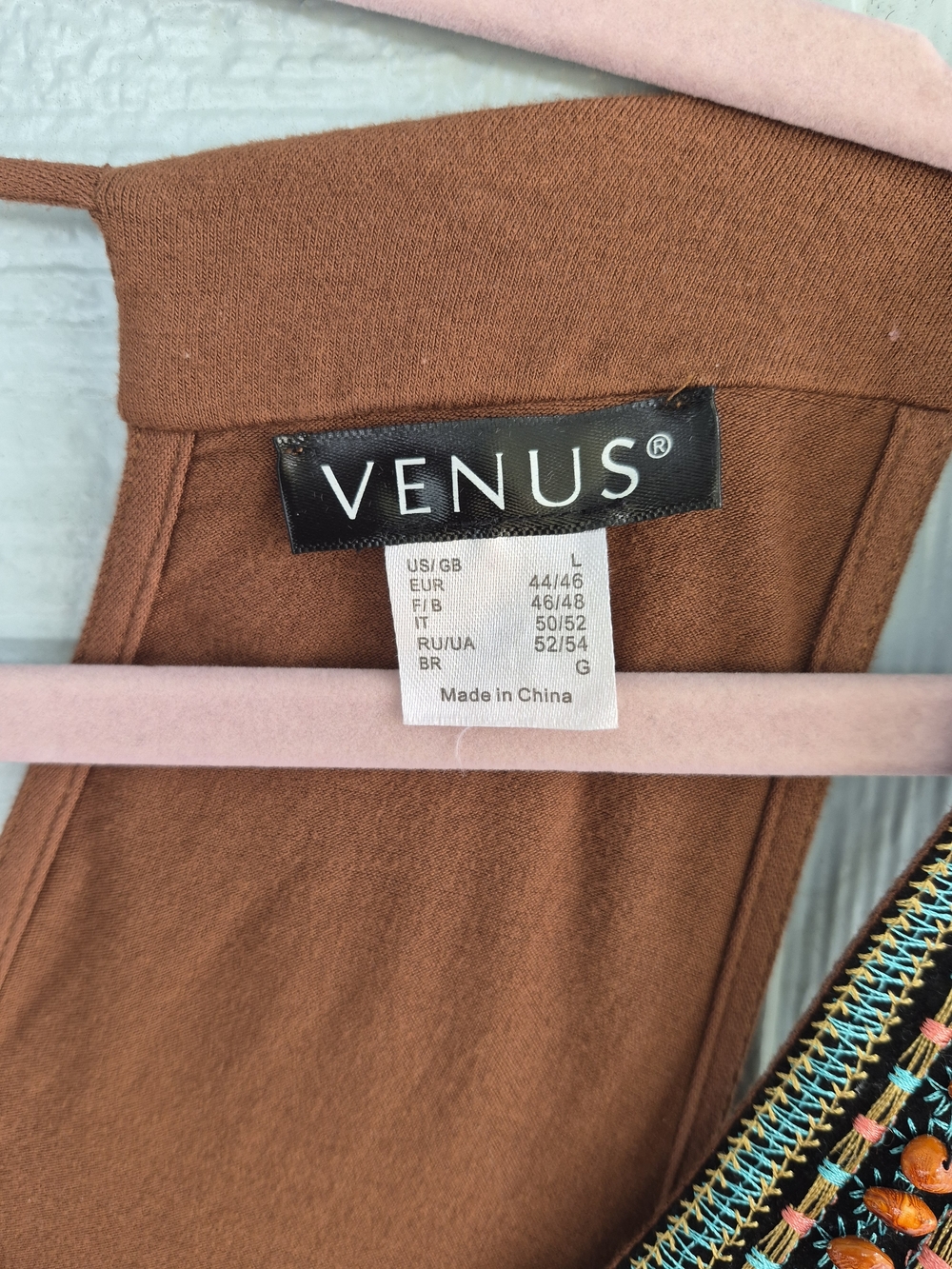 VENUS Rust Brown Maxi Halter Dress with Beaded Yoke Front Large Boho Hippie - Picture 2 of 9